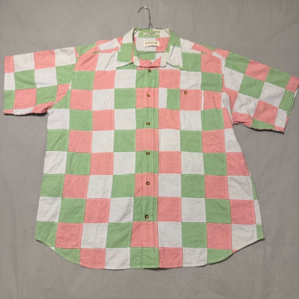 Orvis Green and Pink Plaid Casual Shirt